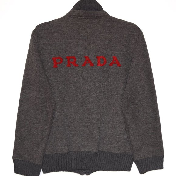 Vintage PRADA Women's Gray Full Zip Mock Neck Cardigan Size M/L - Picture 1 of 6